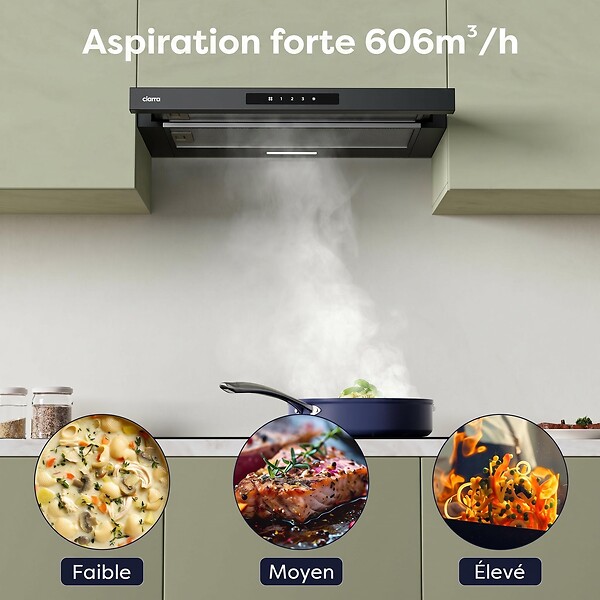 CIARRA - Hotte Tiroir 60cm 606m3/h tactile Recyclage ou Evacuation CD6909AB - large