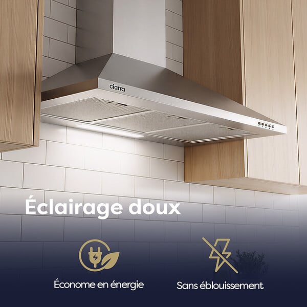 CIARRA - Hotte Aspirante murale 90cm 406m³/h 3 Vitesses 201SS90 - large