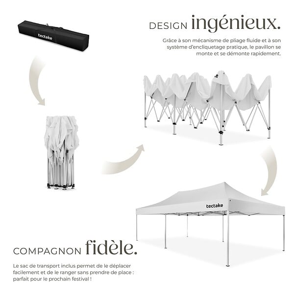 TECTAKE - Pavillon pliable Viola 3 x 6 m, aluminium, 6 panneaux latéraux blanc - large
