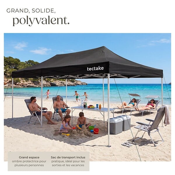 TECTAKE - Pavillon pliable Viola 3 x 6 m, aluminium, 6 panneaux latéraux noir - large