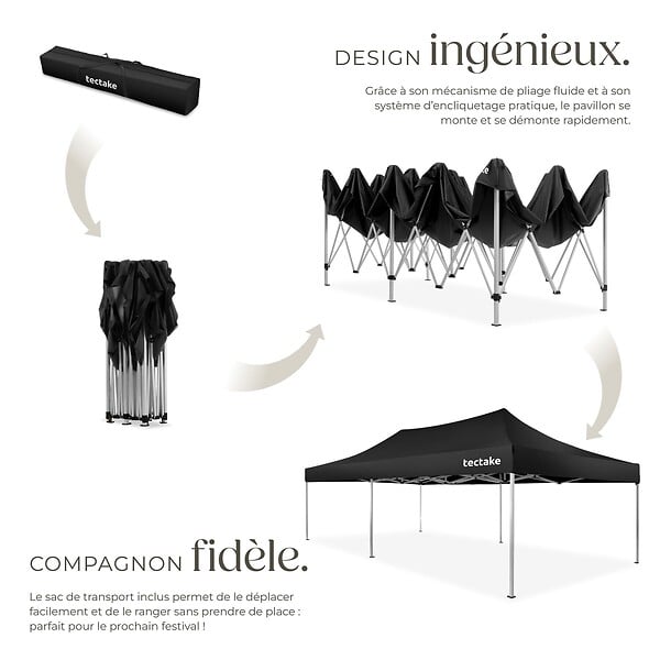 TECTAKE - Pavillon pliable Viola 3 x 6 m, aluminium, 6 panneaux latéraux noir - large