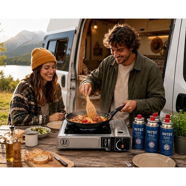 INTEC - Réchaud à Gaz Portable 1Feu 2200W + 8 Cartouches gaz Butane Idéal Réchaud Camping, Van Cuisine Extérieure INTEC - large