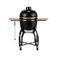 INTEC - Barbecue à charbon de bois Céramique Kamado Noir 2 zones de cuisson Grill & Fumoir Ø56cm - Barbecue mobile + 2 tablettes INTEC - vignette