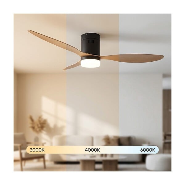 JOCCA - Ventilateur de Plafond lumière LED 40W Noir Silencieux 3Pales Effet bois 6Vitesses Télécommande Mode Été Hiver Minuterie Jocca - large