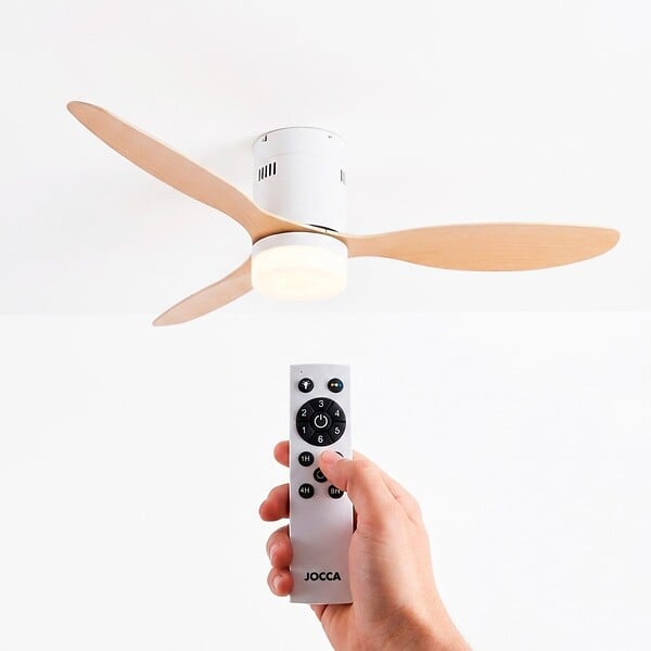 JOCCA - Ventilateur de Plafond lumière LED Blanc 40W Silencieux 3Pales Effet bois 6Vitesses Télécommande Mode Été Hiver Minuterie Jocca - large