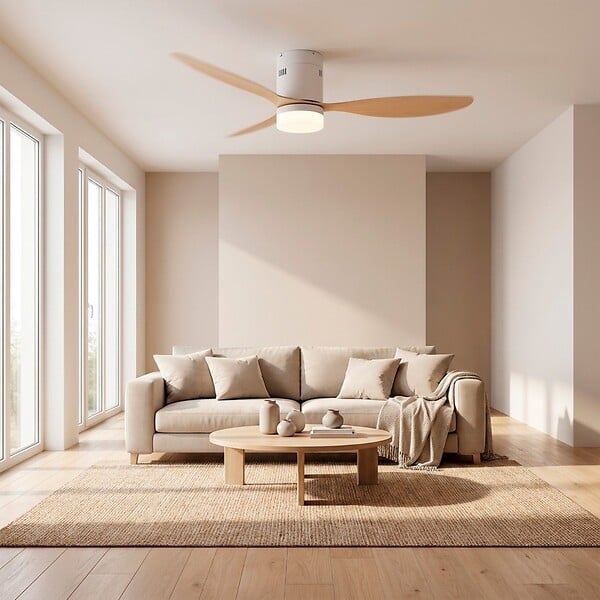 JOCCA - Ventilateur de Plafond lumière LED Blanc 40W Silencieux 3Pales Effet bois 6Vitesses Télécommande Mode Été Hiver Minuterie Jocca - large