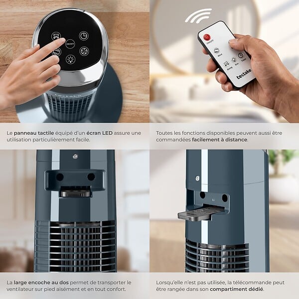 TECTAKE - Ventilateur colonne silencieux 3 modes 3 vitesses fonction oscillation 90° gris anthracite 32 x 93 cm - large