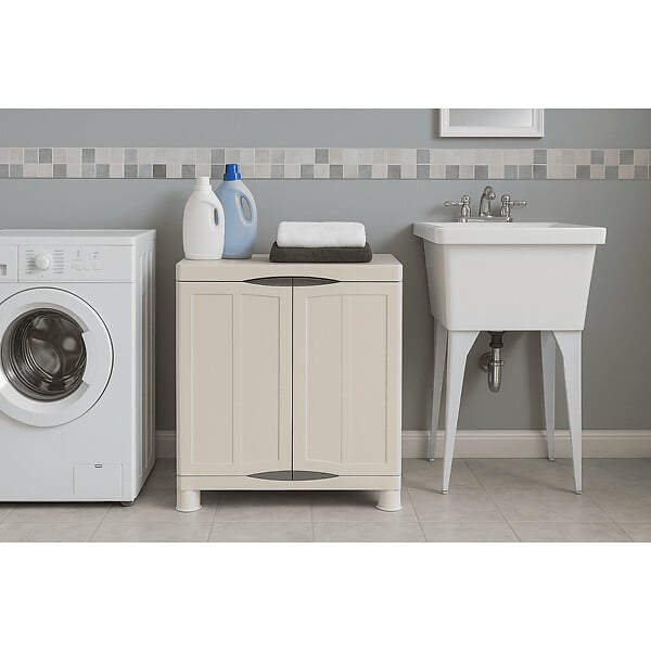 ARTPLAST - Armoire Exterieur Interieur Beige 70 x 47 x 97cm Charge 50kg max - Armoire Garage Buanderie Terrasse Jardin - large