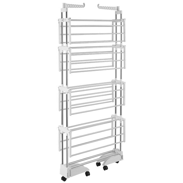 TECTAKE - Séchoir à linge tour pliable 4 étages en métal blanc gris chrome roulettes 125x63x179 cm - large