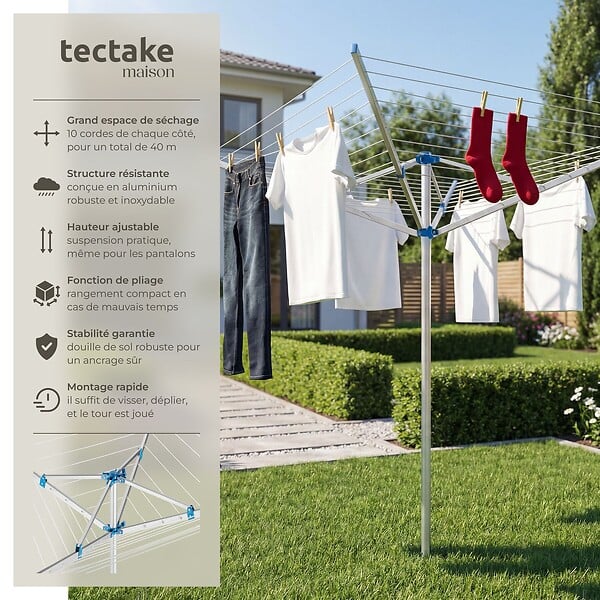 TECTAKE - Séchoir à linge en aluminium gris - large