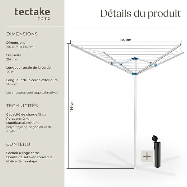 TECTAKE - Séchoir à linge en aluminium gris - large