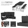 TECTAKE - 8 Places ensemble de table de camping pliable résistant aux intempéries gris anthracite compact verrouillage sécurité - vignette