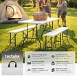 TECTAKE - 8 Places ensemble mobilier de camping pliable résistant aux intempéries blanc compact en polyéthylène acier 180 x 70 x 74 cm - vignette
