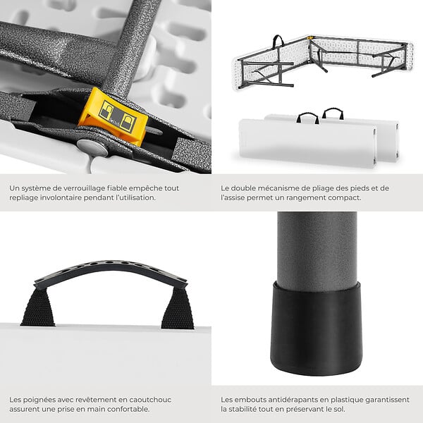 TECTAKE - Lot 2 bancs pliants camping blanc en aluminium charge 500 kg pliables compacts avec mallette - large