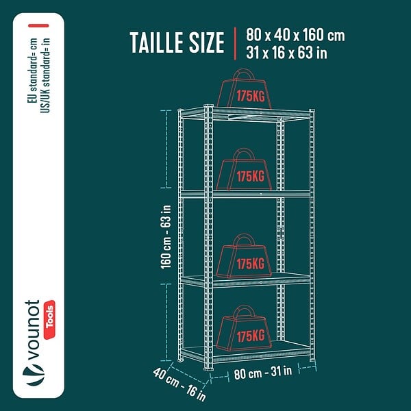 VOUNOT - Etagères de rangement charge lourde robuste à 4 niveaux 80x40x160cm - large