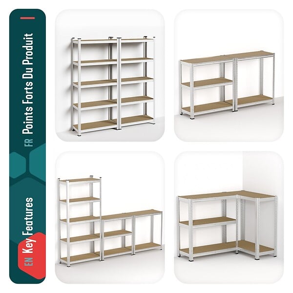 VOUNOT - Etagères de rangement charge lourde robuste à 5 niveaux 70x30x150cm - large