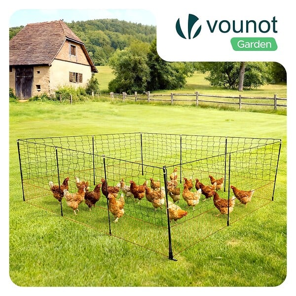 VOUNOT - Kit cloture filet a poules PE avec piquets 30m orange - large