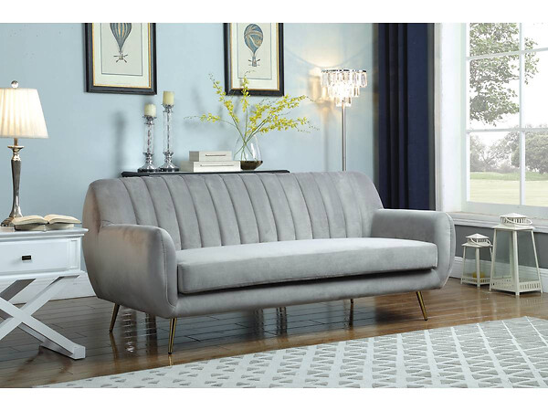 HABITAT ET JARDIN - Canapé fixe en velours "Evans" - 195 x 84 x 82 cm - 3 places - Gris - large