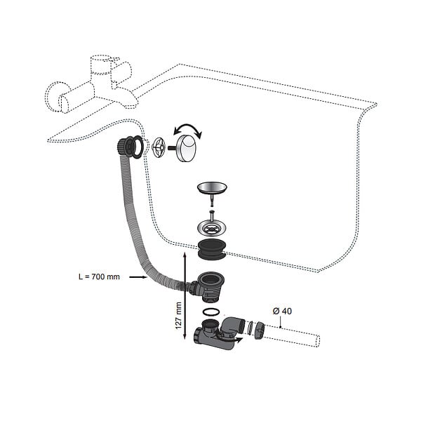 WIRQUIN - Vidage complet de baignoire NF à câble finition ABS doré brossé L. 700 mm - large