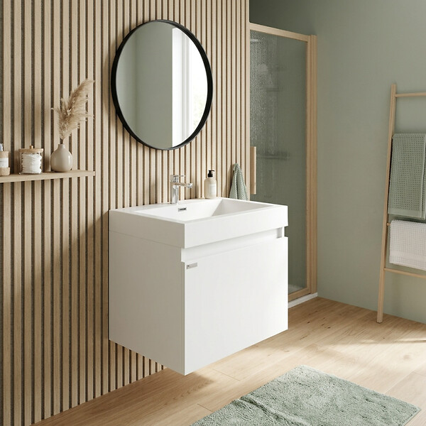NATUREL - Meuble de salle de bain suspendu 60 x 48 cm avec vasque, blanc brillant, Verona (VERONA60WH) - large