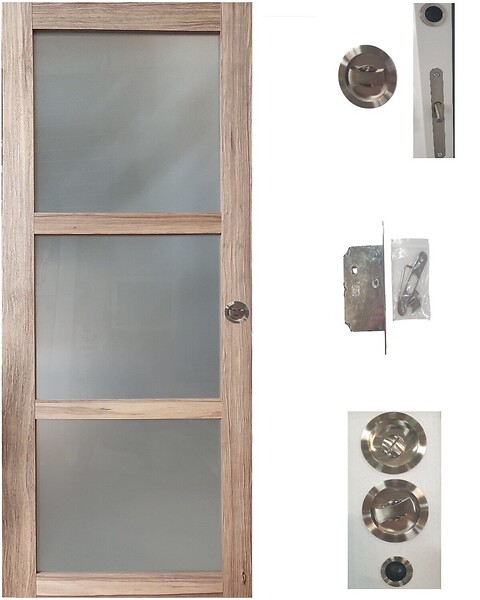GD MENUISERIES - Porte Coulissante bois Frake Vitrée H204 x L83 cm, serrure condamnation - large