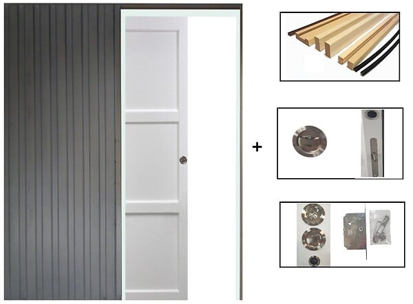 GD MENUISERIES - Porte Coulissante Korya Blanc 3 panneaux H204 x L83 cm, Galandage, kit de finition - large
