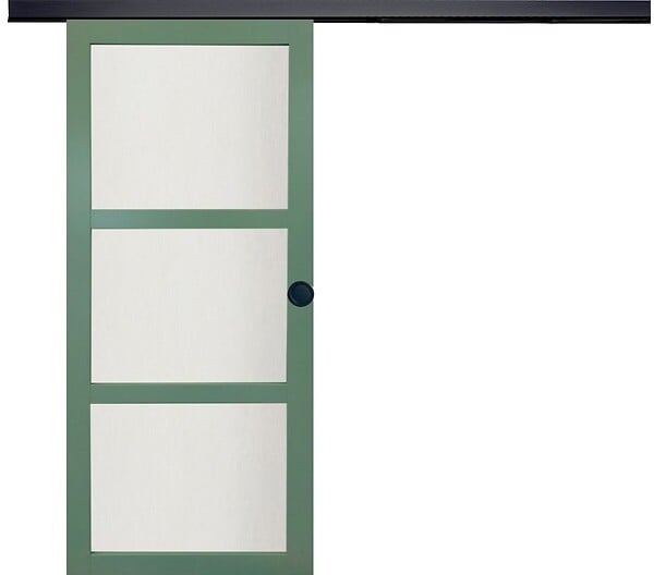 GD MENUISERIES - Porte Coulissante Vert Sauge RAL 6021 Vitrée H204 x L73 cm, Rail Alu Bandeau Noir, coquilles Noir - large