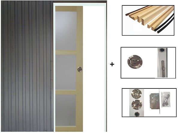 GD MENUISERIES - Porte Coulissante bois Ayous Vitrée H204 x L83 cm, Galandage, kit finition - large