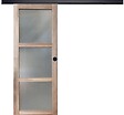 GD MENUISERIES - Porte Coulissante bois Frake Vitrée H204 x L83 cm, rail bandeau noir, coquilles Noir - vignette