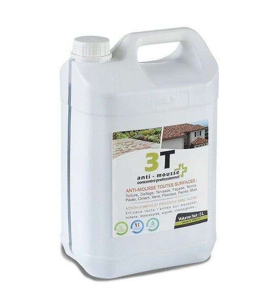 3T - Antimousse concentré 3T 5 litres à diluer pour 1000 m² de traitement toit toiture mur et sol - large