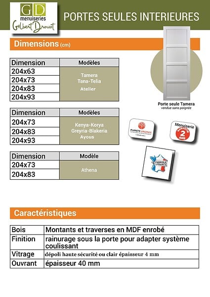 GD MENUISERIES - Porte Coulissante Atelier Blanc H204 x L93 cm sans meneau, Galandage - large