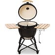 INTEC - Barbecue à charbon de bois Céramique Kamado Noir 2 zones de cuisson Grill & Fumoir Ø56cm - Barbecue mobile + 2 tablettes INTEC - vignette
