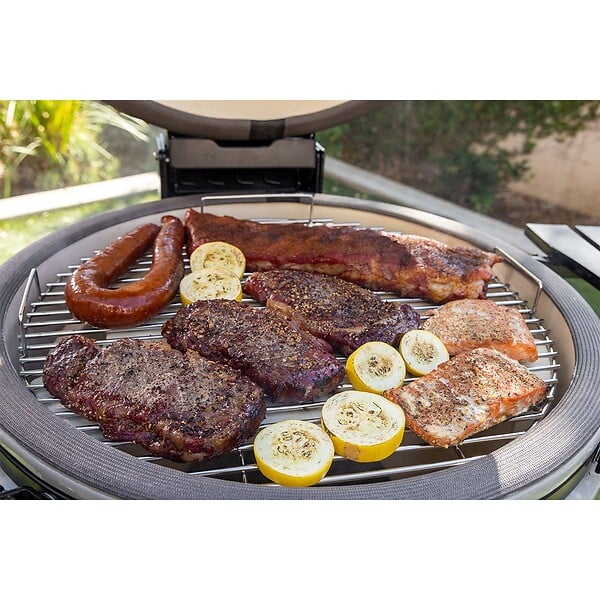 INTEC - Barbecue à charbon de bois Céramique Kamado Noir 2 zones de cuisson Grill & Fumoir Ø56cm - Barbecue mobile + 2 tablettes INTEC - large
