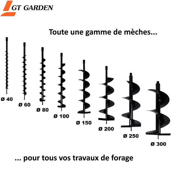 GT GARDEN - Lot de mèches Ø 80 + 150 + 250 mm pour tarière thermique - large