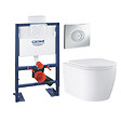 GROHE - Pack WC suspendu sans bride Start Round Ceramic  + Bati support hauteur réduite universel mur-sol + Plaque carré chromé - vignette