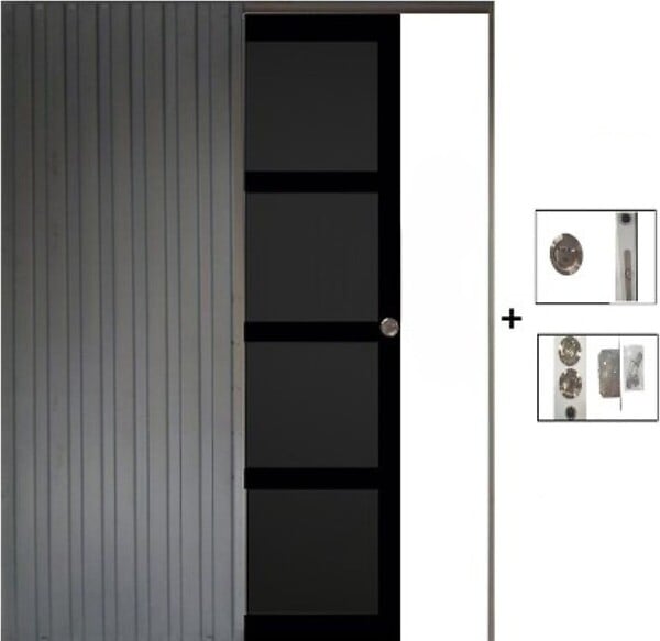 GD MENUISERIES - Porte Coulissante Telia noir 4 panneaux H204 x L73 cm, Galandage - large