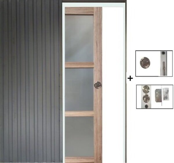 GD MENUISERIES - Porte Coulissante bois Frake Vitrée H204 x L73 cm, Galandage - large