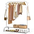 VOUNOT - Portant a Vetements avec etagere Chaussures 8 Crochets Lateraux 110x41x147cm metal Blanc - vignette