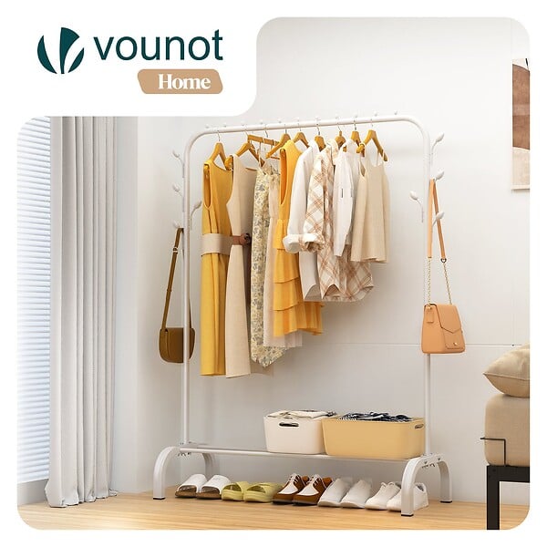 VOUNOT - Portant a Vetements avec etagere Chaussures 8 Crochets Lateraux 110x41x147cm metal Blanc - large