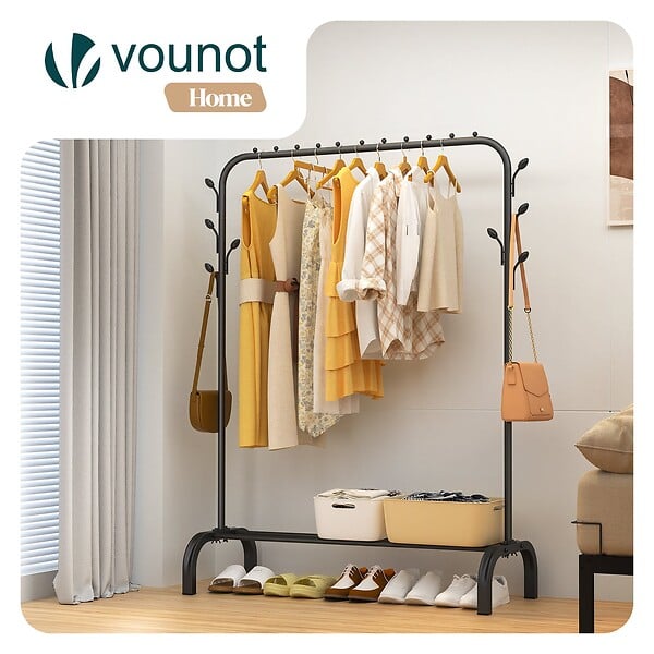 VOUNOT - Portant a Vetements avec etagere Chaussures 8 Crochets Lateraux 110x41x147cm metal Noir - large