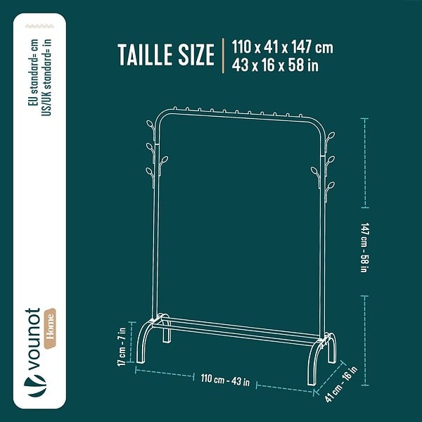 VOUNOT - Portant a Vetements avec etagere Chaussures 8 Crochets Lateraux 110x41x147cm metal Noir - large