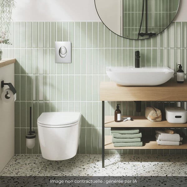 GROHE - Pack WC suspendu sans bride Start Round Ceramic  + abattant frein de chute + Bâti-support mur + Plaque chromé - large