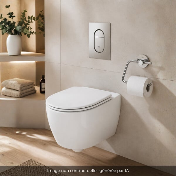 GROHE - Grohe Pack WC suspendu sans bride Essence + abattant + plaque chromée + bâti Grohe - large