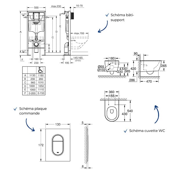 GROHE - Grohe Pack WC suspendu sans bride Essence + abattant + plaque chromée + bâti Grohe - large