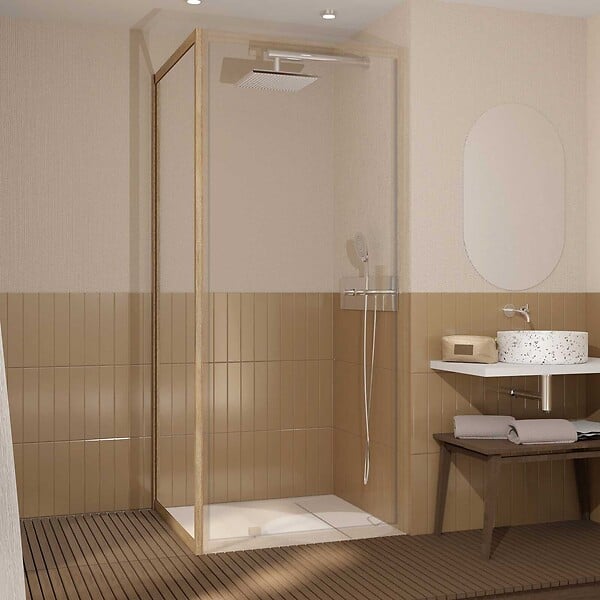 AURLANE - Paroi de retour 80x200cm - Profilés Aluminium effet Bois - Verre Trempé 6mm - WOOD CRUSH - large