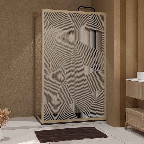 AURLANE - Porte de Douche Coulissante avec Retour 120x90x200cm Style Japandi Arrondi - Cadre Effet Bois - large