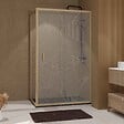 AURLANE - Porte de Douche Coulissante avec Retour 120x90x200cm Style Japandi Arrondi - Cadre Effet Bois - vignette
