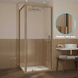 AURLANE - Porte de Douche Pivotante et Retour 90x90x200cm - Profilés Alu Effet Bois - Verre Trempé 6mm - vignette