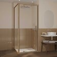 AURLANE - Porte de Douche Pivotante et Retour 90x90x200cm - Profilés Alu Effet Bois - Verre Trempé 6mm - vignette