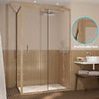 AURLANE - Porte de Douche Coulissante et Retour 120x90x200cm - Profilés Alu Effet Bois - Verre Trempé 6mm - vignette
